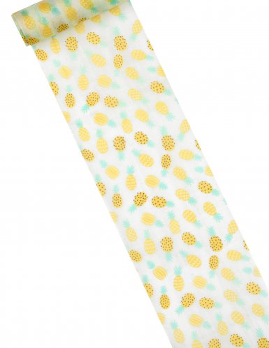 Chemin de table intissé ananas blanc et jaune 15 cm x 5 m