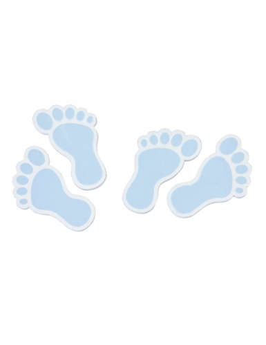 10 confettis en bois pied de bébé bleu pour baby shower