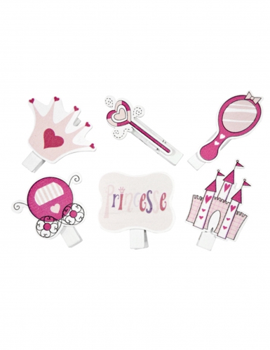 6 pinces décoratives thème princesse 4 cm pour table d'anniversaire