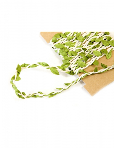 Ruban feuille couleur ivoire et vert 8 mm x 2 m mariage champêtre