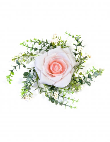 Centre de table rose et feuillage rose 18 cm mariage champêtre