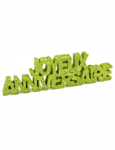 Décoration de table joyeux anniversaire pailleté vert en polystyrène 12 x 3,8 x 0,8 cm