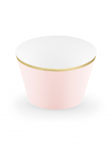 6 habillages à cupcake rose poudré et doré métallique en carton