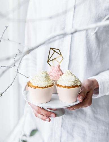 6 habillages à cupcake rose poudré et doré métallique en carton