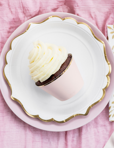 6 habillages à cupcake rose poudré et doré métallique en carton