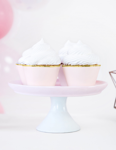 6 habillages à cupcake rose poudré et doré métallique en carton