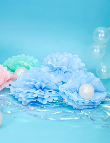 Pompon à suspendre en papier de soie bleu 25 cm