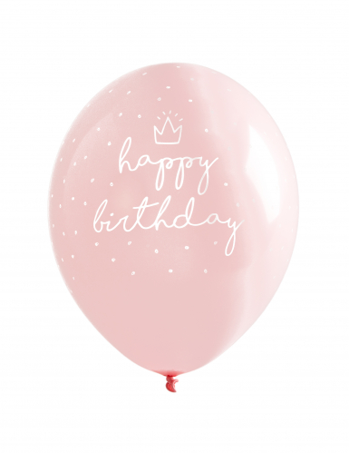 6 ballons en latex happy birthday roses 30 cm à pois blancs