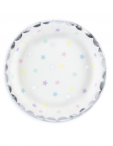 6 petites assiettes étoiles 18 cm en carton pastel