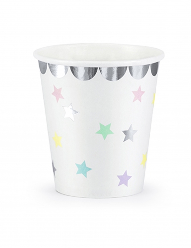6 gobelets étoiles 180 ml en carton pastel argentés