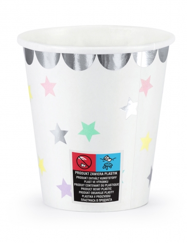 6 gobelets étoiles 180 ml en carton pastel argentés