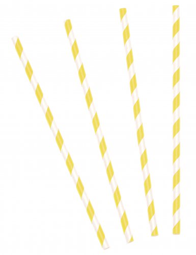 10 pailles en carton rayées jaunes 19,5 cm pour cocktails
