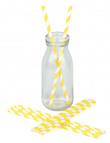 10 pailles en carton rayées jaunes 19,5 cm pour cocktails