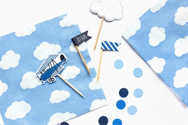 20 serviettes en papier bleu petits nuages blancs pour baby shower