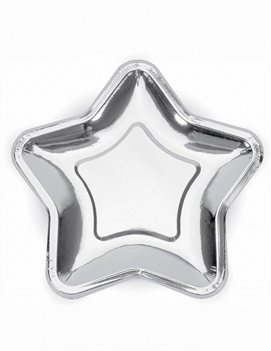 6 petites assiettes en carton étoile argentée 18 cm de fête