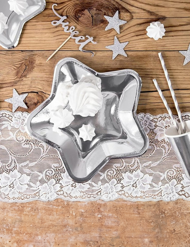 6 petites assiettes en carton étoile argentée 18 cm de fête