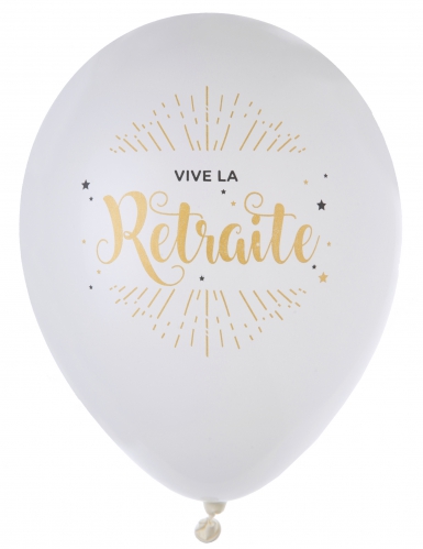 8 ballons en latex vive la retraite blanc et or métallisé 23 cm pour décoration