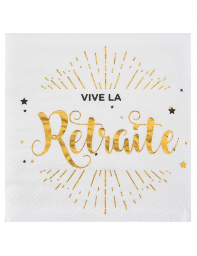 20 petites serviettes en papier vive la retraite blanc et doré 12.5 x 12.5 cm pour décoration