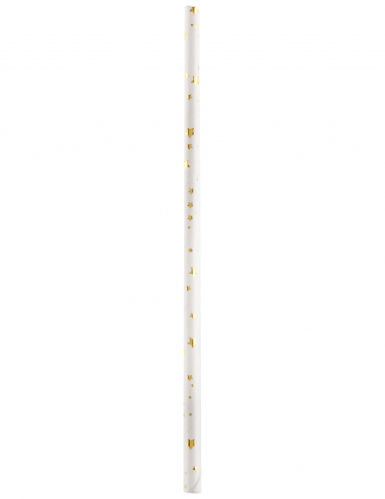 20 pailles joyeux anniversaire métallisé blanc et doré 19,2 x 0,6 cm décoration de table