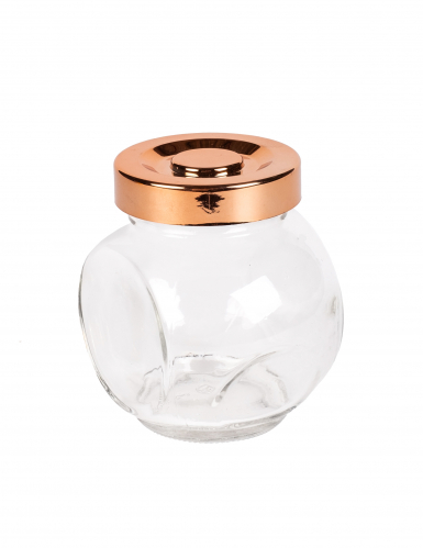 Petit pot en verre avec couvercle rose gold 8 cm, contenant dragées
