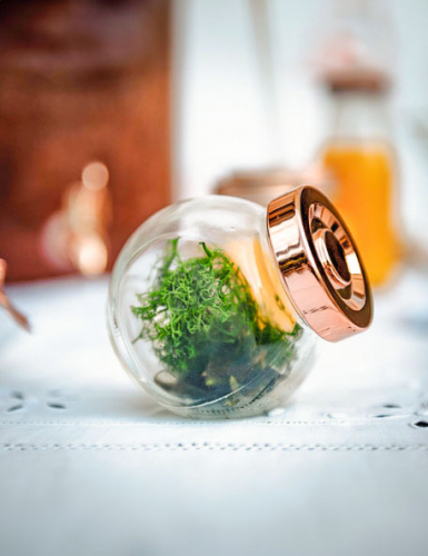 Petit pot en verre avec couvercle rose gold 8 cm, contenant dragées