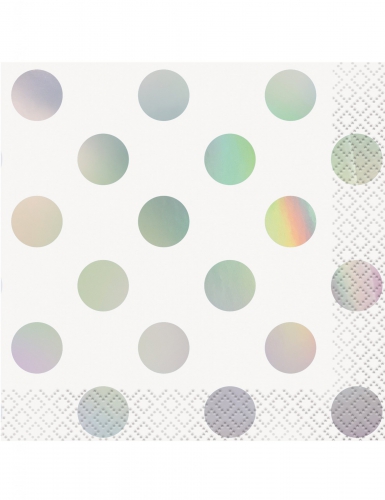 16 petites serviettes en papier blanc à pois iridescent 25 x 25 cm pour anniversaire