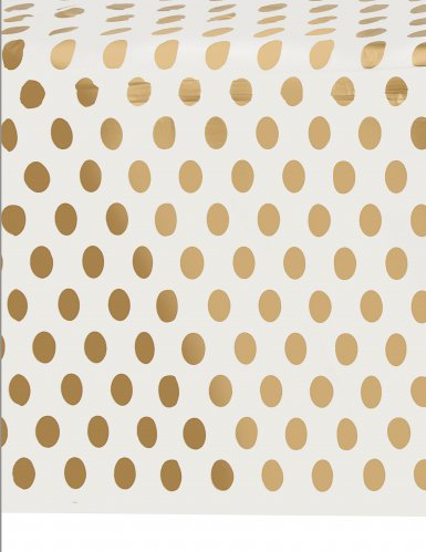 Nappe en plastique blanche à pois dorés 137 x 274 cm pour fête et anniversaire