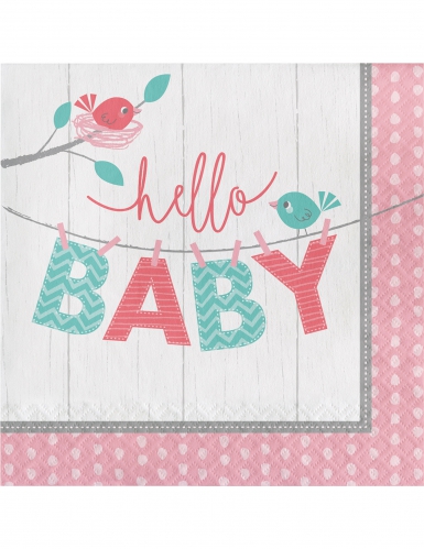 16 serviettes en papier hello baby roses 33 x 33 cm pour baptême