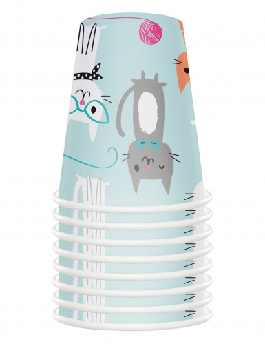 8 gobelets en carton chats bleus 266 ml déco anniversaire