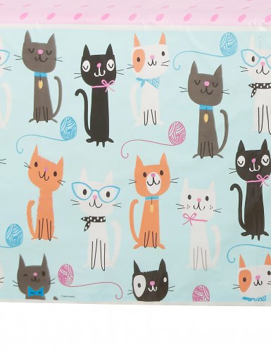 Nappe en plastique chats bleue et rose 137 x 259 cm pour anniversaire