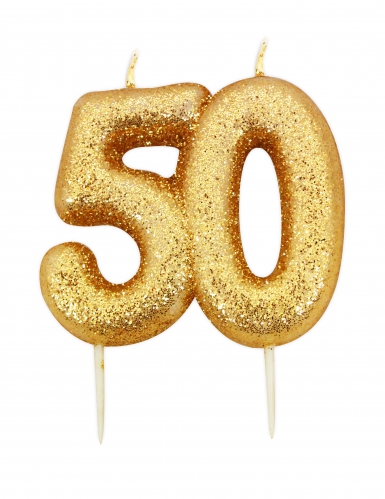 Bougie d'anniversaire sur pique 50 ans doré pailleté 7 cm déco gâteau
