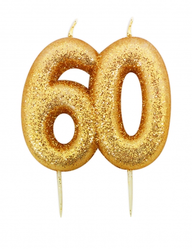 Bougie d'anniversaire sur pique 60 ans doré pailleté 7 cm pour gâteau