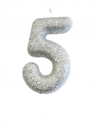 Bougie sur pique chiffre 5 argent pailleté 7 cm pour gâteau