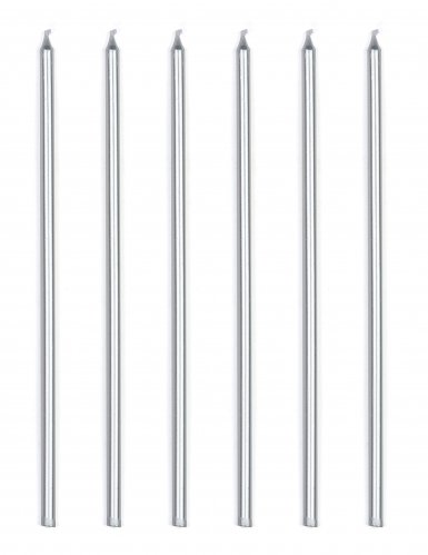 16 bougies géantes argenté métallique 18 cm avec bobèches