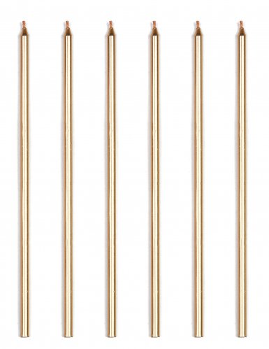 16 bougies géantes doré métallique 18 cm avec bobèches
