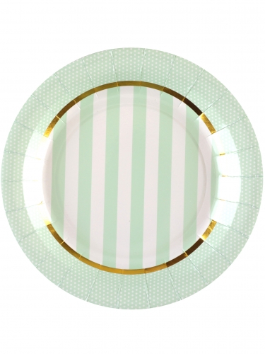 10 assiettes en carton baby shower menthe 23 cm à rayures