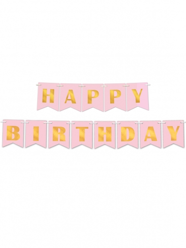 Bannière en papier happy birthday rose poudré et or métallisé 15 cm x 3 m