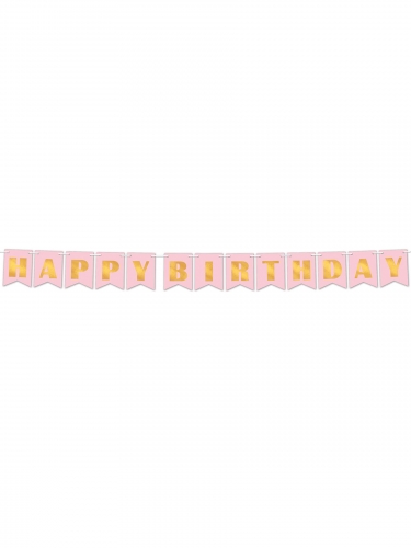 Bannière en papier happy birthday rose poudré et or métallisé 15 cm x 3 m