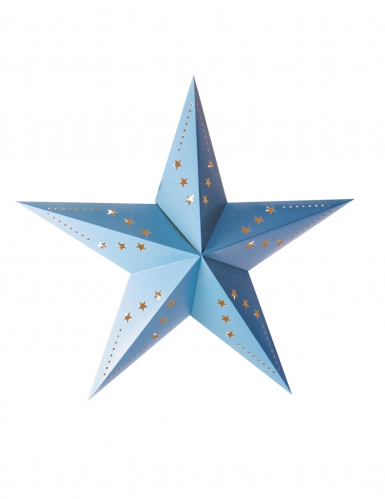 Lanterne étoile bleu glace 30 cm en papier à suspendre