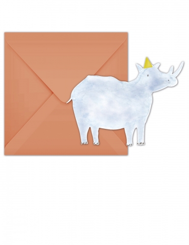 6 cartons d'invitation avec enveloppes safari rhinocéros