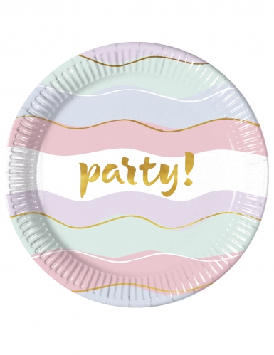 8 assiettes en carton elegant party pastel 23 cm vagues dorées