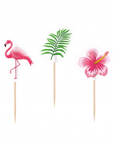 20 piques décoratifs flamingo paradise thème tropical en bois