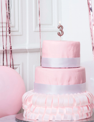 Bougie d'anniversaire chiffre 3 rose gold 4,3 cm métallisée avec pic