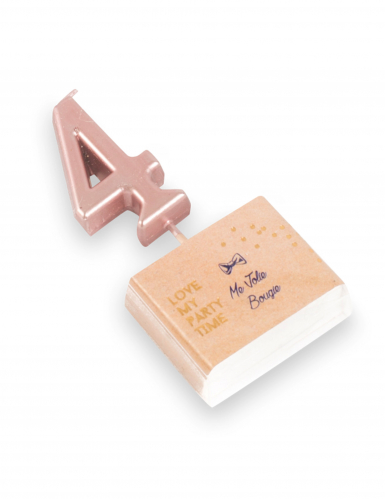 Bougie d'anniversaire chiffre 4 rose gold 4,3 cm avec pic