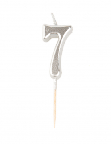Bougie d'anniversaire chiffre 7 argenté métallisé 4,3 cm avec pic