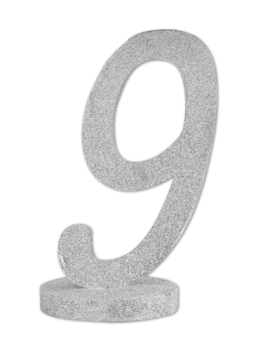 Centre de table chiffre 9 bois pailleté argenté 20 cm anniversaire