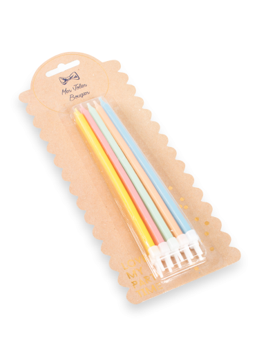10 grandes bougies d'anniversaire pastel 15 cm avec bobèches