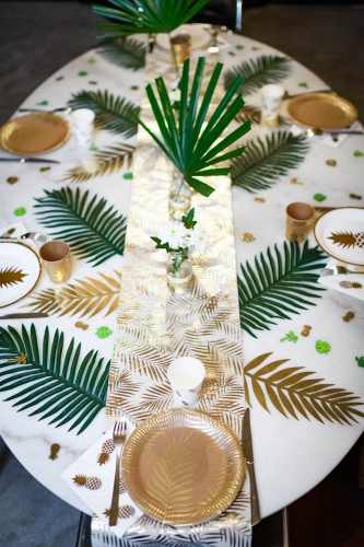 Chemin de table en lin palmier doré 28 cm x 5 m chic et naturel