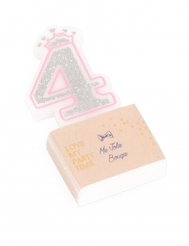 Bougie d'anniversaire chiffre 4 princesse 5,8 cm à paillettes