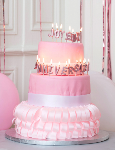 Bougies sur pic lettres joyeux anniversaire rose gold métallisé 4,3 cm pour gâteau